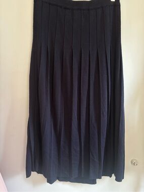 Pleated A-Line Midi Skirt in Navy